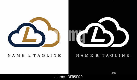 Cloud letter l logo concept with overlapping shapes on contrasting backgrounds Stock Vector