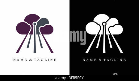 Cloud network infrastructure logo with digital connectivity lines and nodes Stock Vector