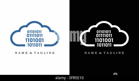 Binary code data cloud logo icon with computing technology branding identity Stock Vector
