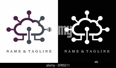 Cloud computing network logo with interconnected node structure and data points Stock Vector