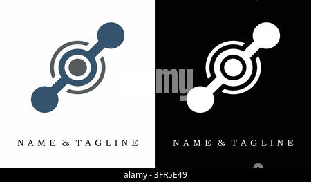 Network connection nodes logo design with circular orbit links and points Stock Vector