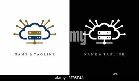 Cloud computing server architecture graphic for network data storage logo design Stock Vector