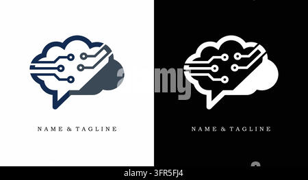 Digital brain cloud logo with integrated circuit pattern Stock Vector