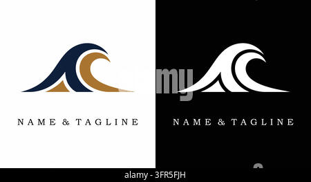 Ocean wave logo design with abstract water flow for travel agency Stock Vector