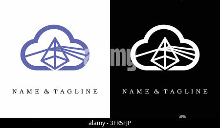 Abstract cloud and triangle geometric logo design on black and white backgrounds Stock Vector