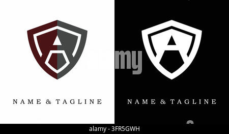 Shield emblem logo featuring the letter a for security branding Stock Vector