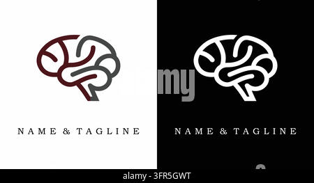 Minimalist linear brain outline logo for medical or scientific use with branding Stock Vector