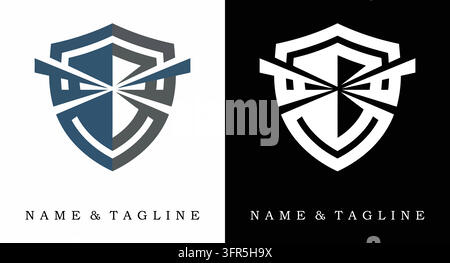 Shield logo design with sharp geometric lines representing defensive cyber Stock Vector