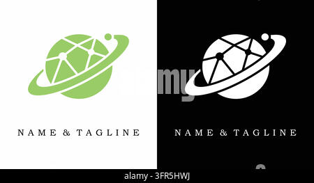 Global network globe logo with orbital ring representing international Stock Vector
