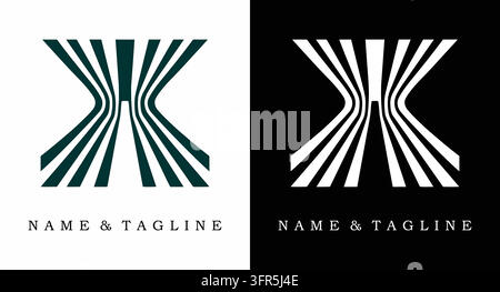 Abstract geometric letter x logo formed by vertical converging lines Stock Vector