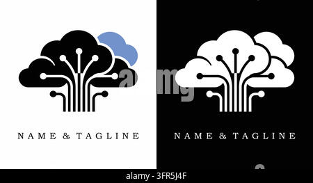 Digital cloud computing logo with a circuit board tree pattern Stock Vector