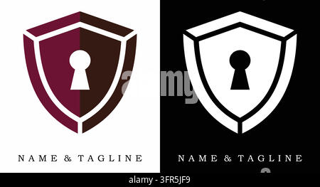 Shield logo template with a prominent keyhole cutout for security branding Stock Vector