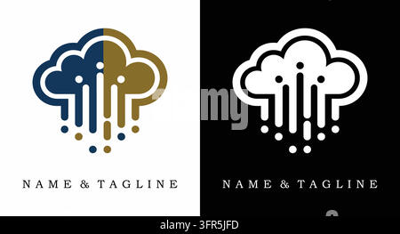 Cloud data network logo with interconnected digital nodes and lines Stock Vector