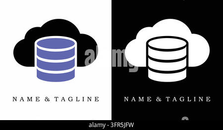 Cloud database storage concept represented by simple geometric vector logo Stock Vector