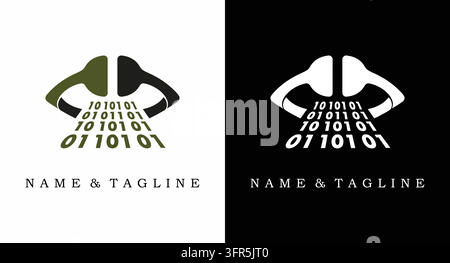 Abstract digital connection logo with binary code stream for technology Stock Vector