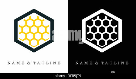 Hexagonal honeycomb structure geometric emblem logo Stock Vector