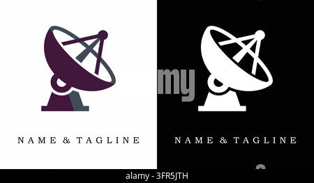 Satellite dish communication antenna logo for global connectivity Stock Vector