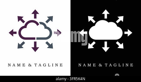 Cloud data transfer network distribution icon concept with branding Stock Vector