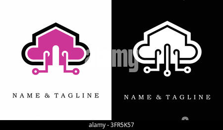Smart home cloud network logo template technology symbol with architecture Stock Vector