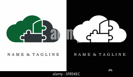 Cloud computing logo design formed by interconnected puzzle pieces with software Stock Vector