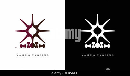 Abstract sunburst emblem logo featuring a central radiating star Stock Vector