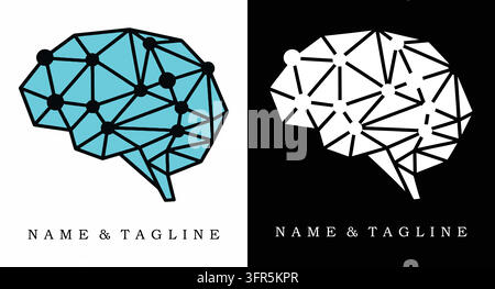 Polygonal brain logo design with abstract digital connections Stock Vector
