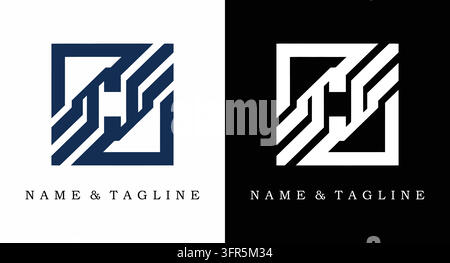 Abstract geometric square emblem featuring interconnected circuitry lines Stock Vector