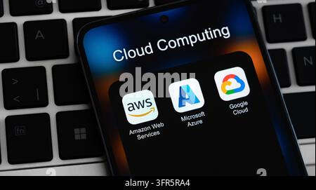 Cloud Computing by AWS, Microsoft Azure and Google Cloud Stock Photo