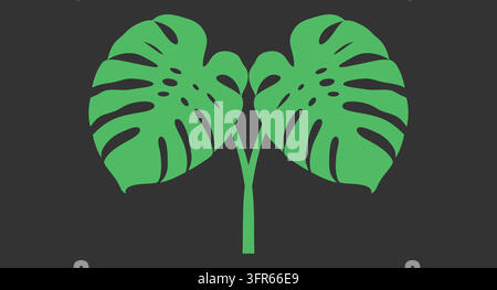 Symmetrical tropical monstera leaves on dark background Stock Vector