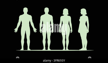 Full body silhouettes of male and female figures with silhouette Stock Vector