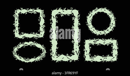 Floral and leaf decorative frames set isolated on black background with template Stock Vector