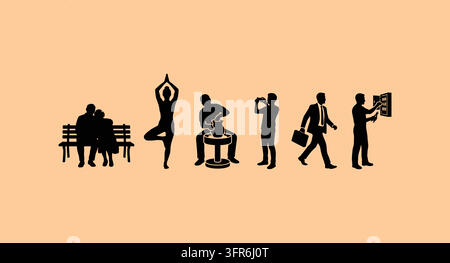 Silhouette figures representing different human hobbies and professions Stock Vector