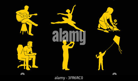 Yellow silhouette figures representing musical performance arts and leisure Stock Vector