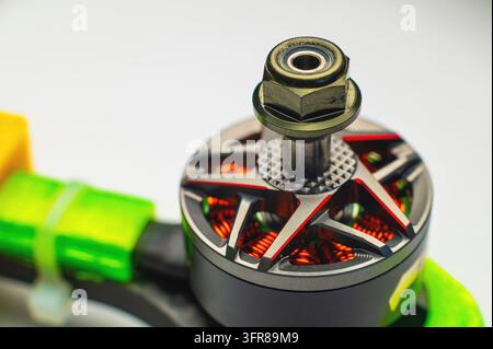 Close-up Small brushless electric motor for drone. Extreme macro photography Stock Photo