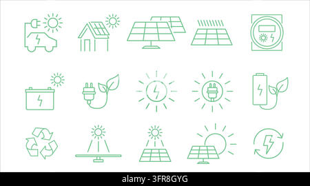 Mega set of 15 green renewable energy and sustainability vector icons. G Stock Vector