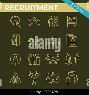 Human resource and recruitment line icons for hiring process Stock Vector