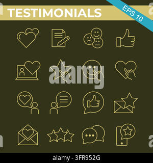 Customer testimonials and feedback line icon set with review Stock Vector
