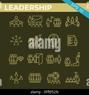 Set of business leadership and team management icons Stock Vector