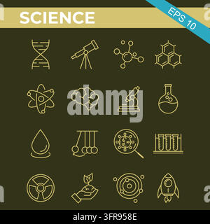 Science research and laboratory experiment line icon set with art Stock Vector