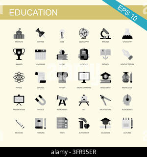 Education vector icons set featuring academic and learning symbols Stock Vector
