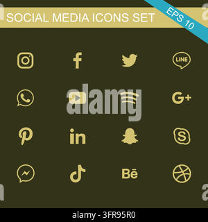 Collection of popular social media network logos on dark background Stock Vector
