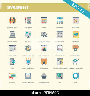 Software development and programming flat icon set for web applications Stock Vector