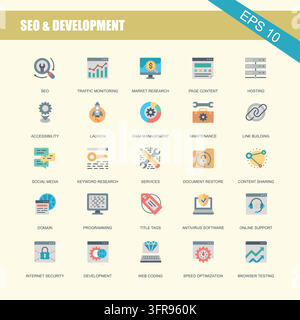 Seo and digital marketing development icons for website optimization Stock Vector