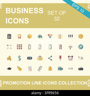 Set of colorful business promotion flat style icons for marketing Stock Vector