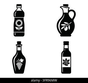 Cooking oil bottles collection with decorative plant ingredients Stock Vector