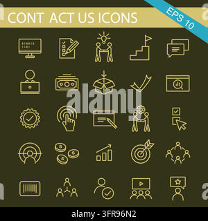 Selection of digital business development and team communication outline icons Stock Vector