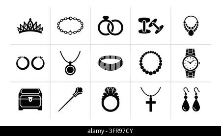 Black and white jewelry items and luxury accessories collection Stock Vector