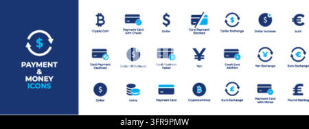 A comprehensive set of payment and money color vector icons displayed on a clean white background, featuring financial symbols such as credit cards, c Stock Vector