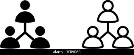 Two minimalist organization chart icons featuring human figures connected in a hierarchy structure, presented in solid black and outlined vector style Stock Vector