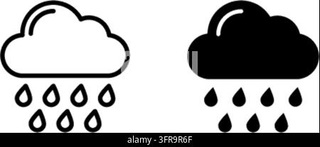 Minimalist vector illustration featuring two rain cloud icons displayed in contrasting outline and solid black styles on a clean white background, sui Stock Vector